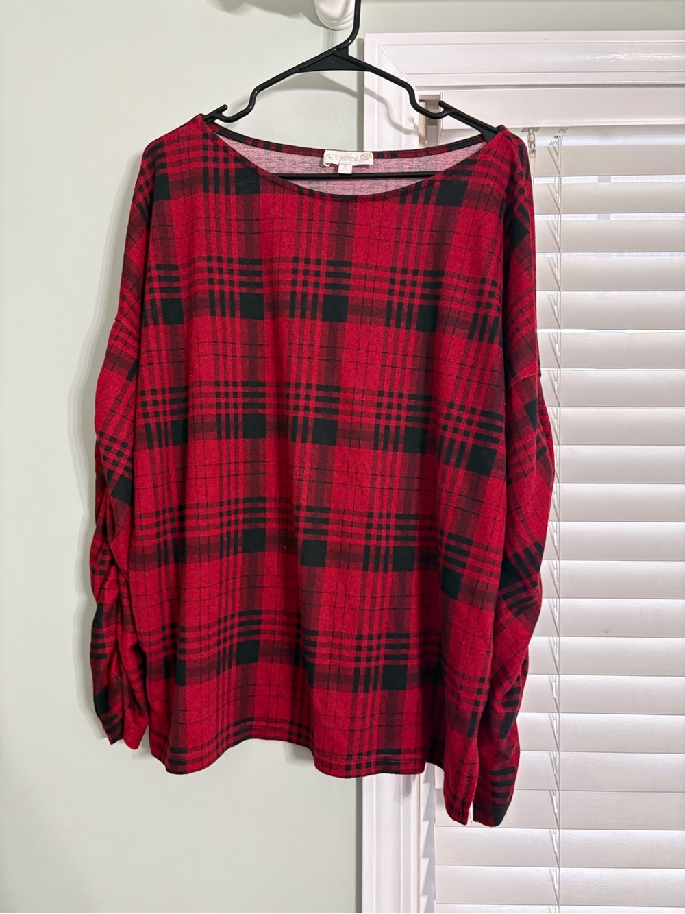 Weekend Suzanne Betro Red & Black Plaid Tunic Top Size 1X